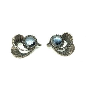 50s Danecraft Sterling Hematite Clip On Earrings